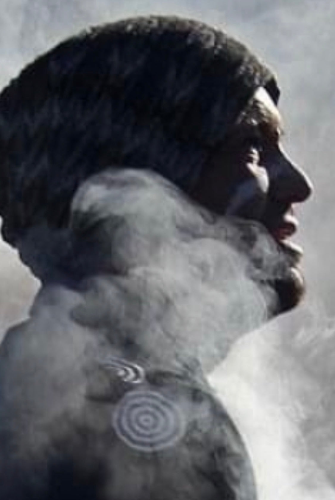 Creator Bunjil presents his Murrup in the smoke